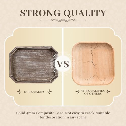 Wooden Decorative Tray, Rustic Serving Tray with Wood Bead, Farmhouse Big Tray for Ottoman, Countertop, Coffee Tabl, 16.5" x 13"x 1.6" (Retro Brown) - Image 5