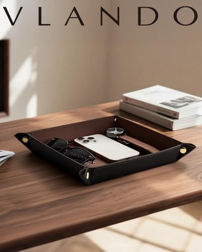 VLANDO Valet Tray Organizer, Foldable PU Leather Catchall Tray, Brown - Image 3