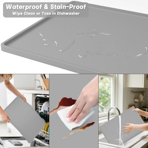 Rnivvi Silicone Coffee Mat, 16" x 24" Waterproof Raised Edge Coffee Bar Mats for Espresso Machine Station Accessories, Heat Resistant Detachable Dish Drying Pad for Kitchen Counter, Dish Rack, Gray - Image 6