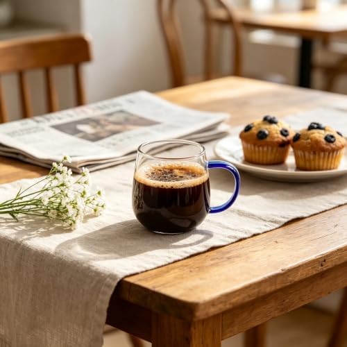 4 Pack Durable 16 oz Glass Mug with Blue Handle, Premium Glass Coffee Mugs & Glass Coffee Cup Set for Coffee Latte Espresso Daily Beverages - Image 4