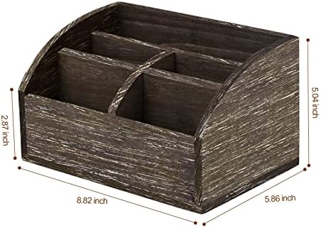 OKSQW Wood Desk Organizer, Solid Wooden Dark Brown Pen Holder for Desktop Organizer, No Need Assembly, Home Office Supplies Workspace Organizers Mail Holder Remote Control Countertop Storage Box - Image 2