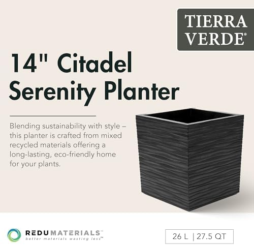 Tierra Verde Citadel Serenity Self-Watering Square Planter, Black, 14" - Image 2