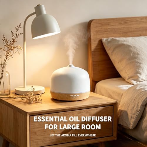 Ceramic Essential Oil Diffusers for Home Large Room, Aromatherapy Scent Air Diffuser Ultrasonic Aroma Defusers 500ml with Timed—Wood - Image 3