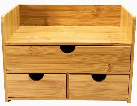 Sorbus Bamboo Desk Organizer - 3-Tier 100% Bamboo Desktop Organizers – Mini Bamboo Desk Drawer Tabletop Storage Box Countertop Organization 3 Drawers & Shelf - Office, Makeup Vanity, Fully Assembled - Image 4