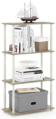 Furinno Turn-N-Tube 4-Tier Multipurpose Shelf Display Rack, Classic Tubes, Sonoma Oak/White by Furinno-FitsYourSpaceFitsYourBudget