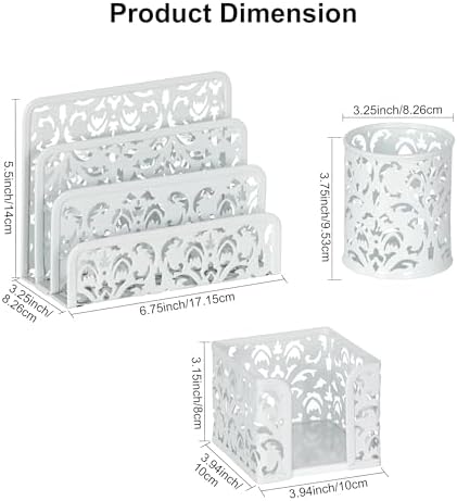 EasyPAG Desk Organizers and Accessories 3 Pieces Office Organizer Set - Pen Holder for Desk, Mail Sorter Countertop and Sticky Note Holder, White - Image 5