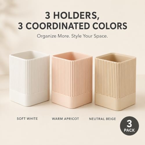 3 Pack Aesthetic Pen Holders for Desk,Sturdy Plastic Pencil Holder - Image 2