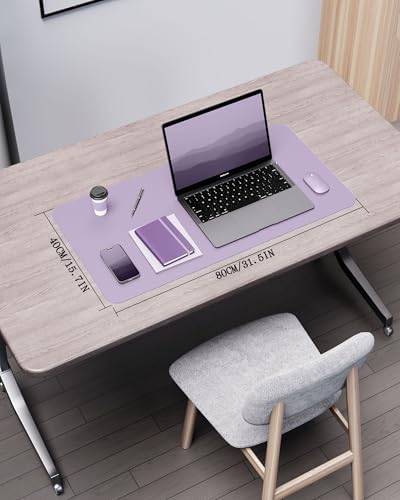 YSAGi Double-Sided Desk Pad, 31.5"x15.7"Leather Desk Mat, Eco Cork Desk Pad Protector,Large Mouse Pad,Waterproof Desk Blotter for Office/Home(Light Purple) - Image 2