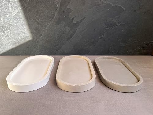 Oval Concrete Tray, Jewelry Holder, Vanity Tray, Cement Tray, Coffee Table Tray, Decorative Tray, Jewlery Tray, Bathroom Tray, Minimalist (9.15" L, White) - Image 2