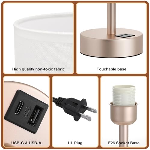 Dicoool Bedside Table Lamp for Bedroom - 3-Way Dimmable Touch Lamp, USB A+C - Image 6