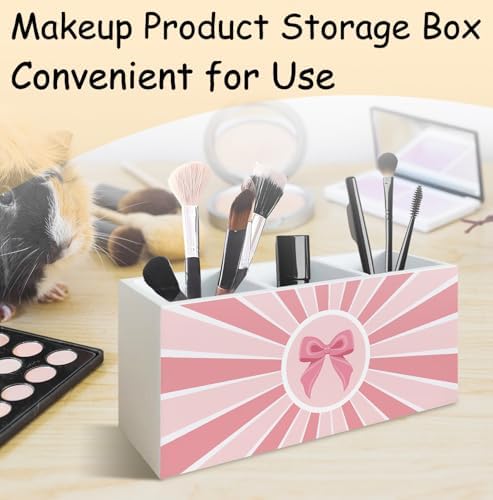 Boho Pink Coquette Bow Makeup Brush Holder Organizer, Preppy Girly Toothbrush Holders for Girly Bathroom, Pink Bow Sun Sunshine Pen Pencil Holder for Office Desk Accessories - Image 4