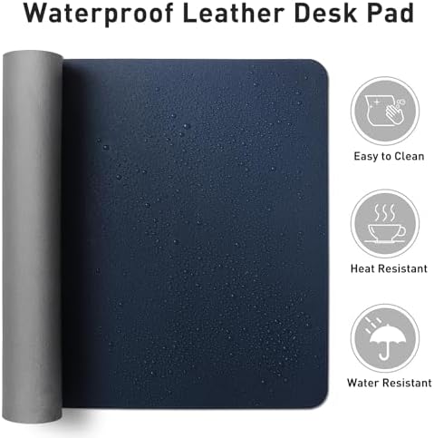 Aothia Leather Desk Pad Protector, Mouse Pad, Office Desk Mat, Non-Slip PU Leather Desk Blotter, Laptop Desk Pad, Waterproof Desk Writing Pad for Office and Home (Dark Blue,23.6" x 13.7") - Image 6