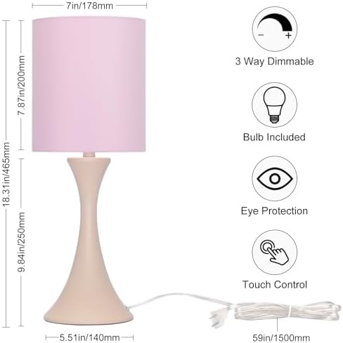 Touch Table Lamp, 3 Way Touch Control Desk Lamp, Small Pink Bedside Lamp - Image 2