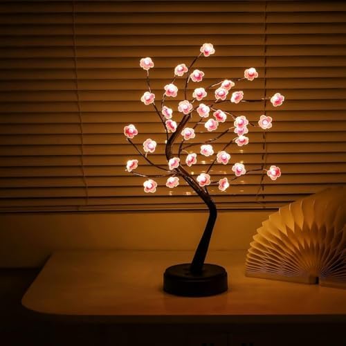 2 Pack Cherry Blossom Tree Lamp, 18inch 36 Led Bonsai Tree Lights, Battery/USB Operated Japanese Decor Night Lights for Teacher Appreciation Graduation Back to School Bedroom Home Gift, Warm White - Image 4