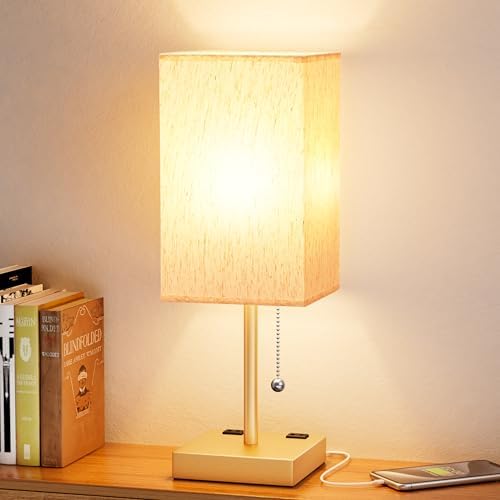 Gold Bedside Lamp for Bedroom - 3 Color Temperatures, USB A+C, 2 AC Outlets - Image 6