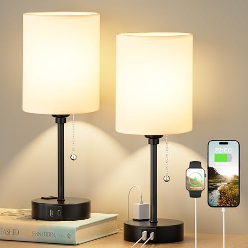 Bedside Table Lamp for Bedroom Set of 2, Small Desk Lamp with USB Ports by DicooolDirect