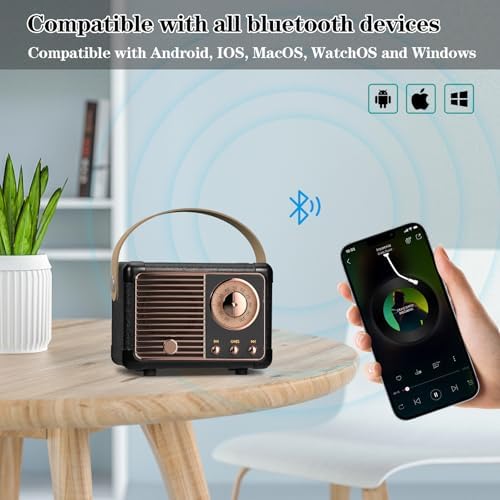 Retro Bluetooth Speaker, Vintage Decor, Wireless Portable Mini Bluetooth Speaker, Small Cute Old Fashion Style for Kitchen Desk Bedroom Home Office Party Outdoor Gift (Black) - Image 2