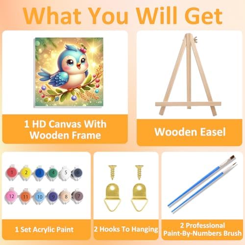 Bird Paint by Numbers Kit for Kids, 8x8 inch - Image 4