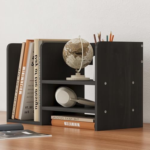Wood Office Desk Organization with Three Storage Apartments, Desktop File Organizer Vertical with Storage, Desktop Storage Organizer for Office, Classroom, Dorm, Black - Image 7