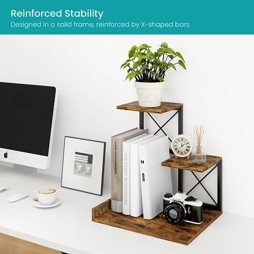 ELITEROO Desk Shelf Organizer, Wood Desktop Organizer Small Bookshelf, 3 Tier Storage Shelf Riser Display Stand for Office Decor and Desk Accessories, Rustic Brown Black - Image 6