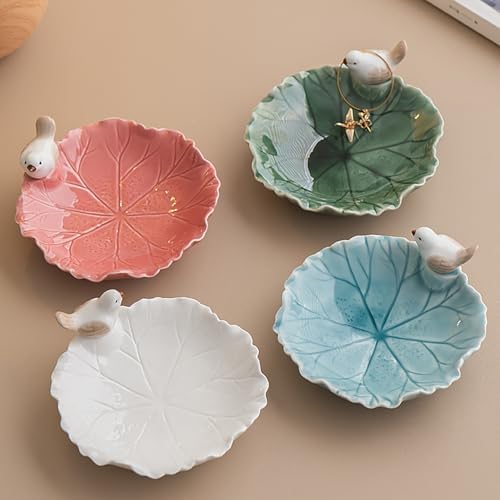 Cute Bird Lotus Ceramic Trinket Dish,Jewelry Ring Dish, Ceramic Trinket Tray, Key Bowl, Dessert Plate,Bathroom Decoration (White) - Image 7