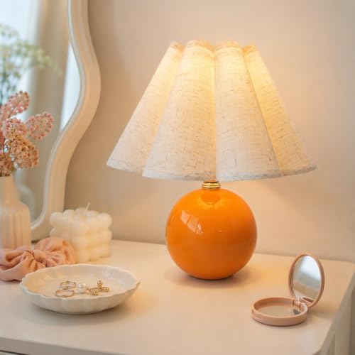 Small Ceramic Table Lamp, 11.5'' Cute Scalloped Lamp (Orange) by JAIZAIWJ