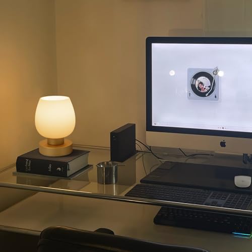 Touch Bedside Table Lamp - Desert Titanium Color Glass Lamp Shade, Warm LED Bulb, 3 Way Dimmable, Simple Design - Image 4