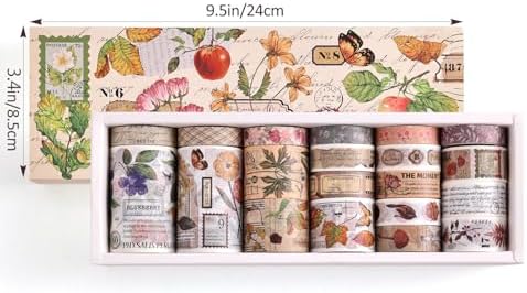 20 Rolls Vintage Washi Tape Set, Floral Letter Butterfly Mushroom Botanical Flower Writable Decorative Tapes for Scrapbooking , Junk Journal Supplies, Bullet Journaling 10-60mm Wide 6.56ft long/Roll - Image 3