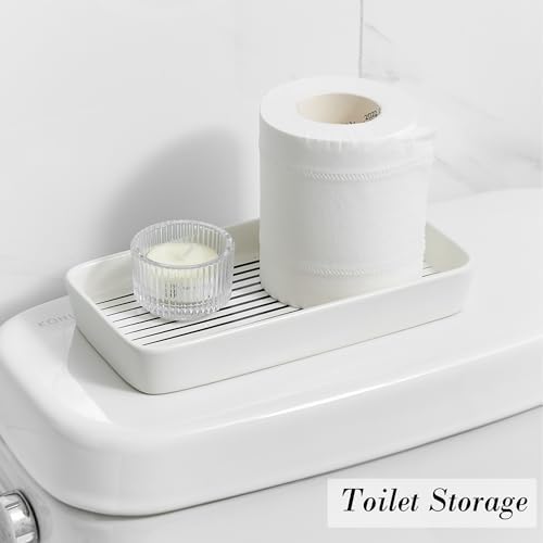 Bathroom Vanity Tray for Countertop,2PC Rectangle Striped Tray,Decorative Bathroom Organizer for Scrubber, Lotion Bottles, Perfume, Jewelry, Candle, Key Trinket Ring(Small,White) - Image 3