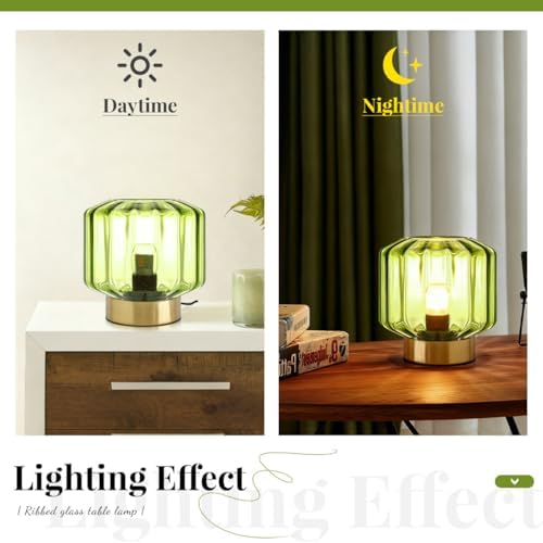 Glass Table Lamp of 2 Touch Table lamp Mid Century Modern lamp Gold Desk lamp nightstand lamp Green Glass Table Lamps Small Table Light for Bedside end Table Bedroom Living Room Office - Image 3