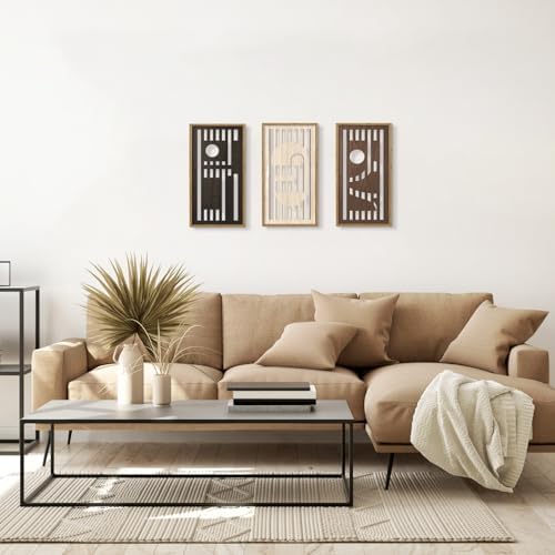 HPNIUB 3 PCS Boho Wall Decor,Black White Century Abstract Mask Geometric Line Carved Hanging Wood Sign for Living Room,8x16Inch Modern Neutral Wooden Plaque for Apartment Bedroom Office Decoration - Image 3