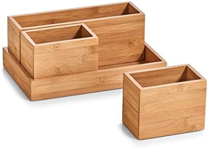 Zeller 25387 Organiser Set 4 Pieces Bamboo Approx. 28 x 17.7 x 11 cm Office Makeup Utensils Storage - Image 4