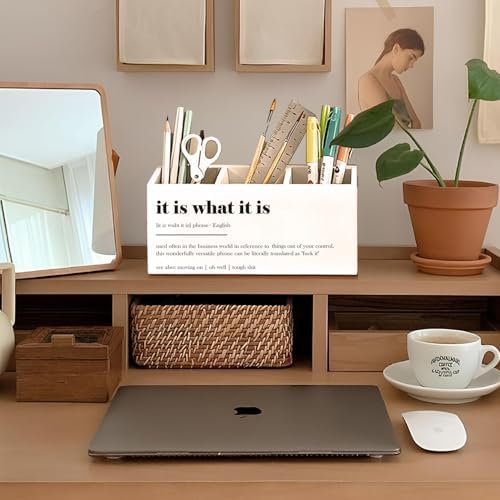 Funny Pen Holder, Funny Pencil Holder for Desk, Office Humor Gifts, Coworkers Gifts for Women Men, It Is What It Is Wooden Box Sign Decorations for Office Workplace Desk Tabletop - Image 3
