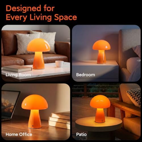 Mushroom Table Lamp, Cordless Table Lamp, Rechargeable & Dimmable, Orange - Image 6