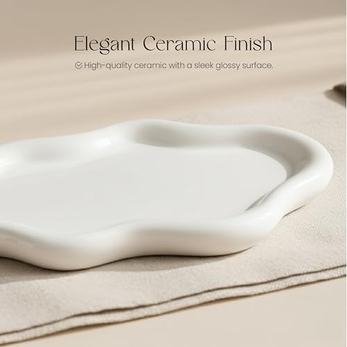 Cloud Ceramic Tray, Glossy White Irregular Jewelry Dish, Luxury Ceramic Ring Holder and Vanity Organizer, Cloud Trinket Plate for Keys, Perfume, or Nightstand Decor - Image 3