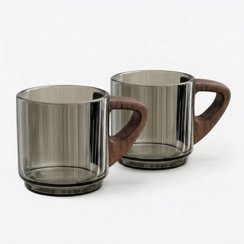 Artizan Handcrafted Glass Espresso Cup with Wooden Handle – 150 ml Small Espresso Cup, Transparent Glass Coffee Cup – Pack of 2 by ArtizanCoffeeRoasters