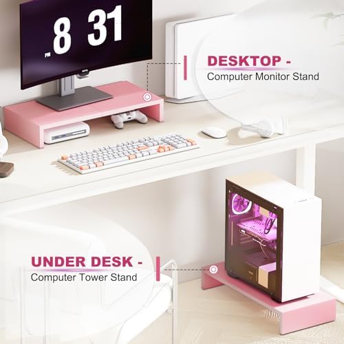 TEAMIX Pink Monitor Riser-20L inch, Wood Monitor Stand for Desk, Sturdy TV/Screen/PC/Printer/Laptop Riser,Computer Shelf with Storage TV Holder for Home Office (Pink, 20 inch) - Image 5