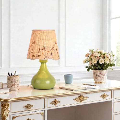 Ziqqeelam Green mall Bedside Cute Table Lamp for Bedroom, Table Lamps for Nightstand, Scalloped Rattan Shade Table Lamps for Small Spaces for Bedroom, Home Office, Living Room - Image 5