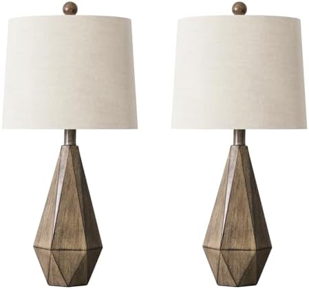 PoKat 23'' Farmhouse Table Lamps Set of 2, Brown Rustic Lamps for Living Room Bedroom Night Stands, Bedside Nightstands Living Room Table Lamps for End Side Table, Dark Wood Grain - Image 3
