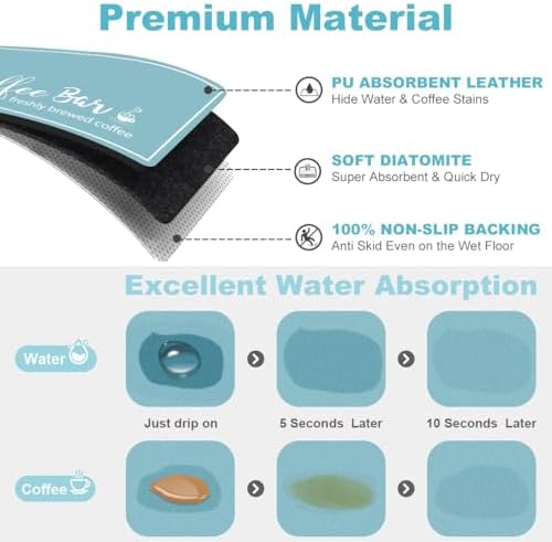 Findosom Dish Drying Mat, 12"x 20" Super Absorbent & Hide Stain Coffee Mat, Cuttable Drying Mat for Kitchen Counter, Coffee Bar Accessories, Under Dish Rack, Coffee Maker, Espresso Machine, Blue - Image 6