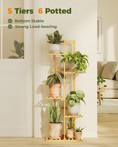 Bamworld Bamboo Plant Stand Indoor 5 Tiered Plant Shelf, Natural 43 Inch - Image 3