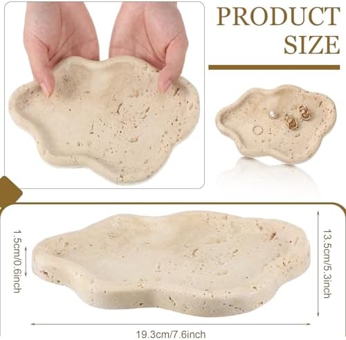 Briwooody Natural Travertine Jewelry Dish Tray Cloud Shape, Jewelry Trays 7.6 x 5.31 x 0.59 Inches Cloud Stone Trays Marble Dish Trinket Ring Key Salver Aesthetic Gift for Women Home Table Room Decor - Image 2