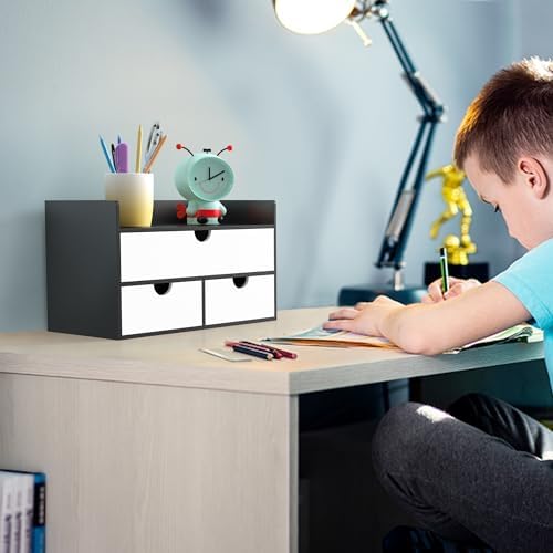 Bamboo Desk Organizer with Drawers, Desktop Storage for Office Supplies - Image 4