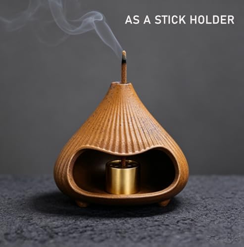 Ceramic Incense Holder, Mini Palo Santo Burner Chimney for Palo Santo Sticks, Cone Incense and Sage Smudging, Handmade Cone Incense Holder Burner for Yoga, Meditation, and Energy Cleansing (Brown 02) - Image 4