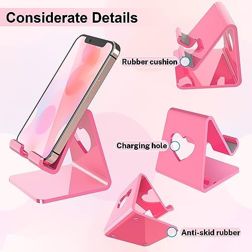Crpich Acrylic Cell Phone Stand, Portable Phone Holder, Pink Phone Stand for Desk, Compatible with Phone16 15 14 13 12 Pro Max Mini 11 SE, Switch, Android Smartphone, Pad, Tablet, Desk Accessories - Image 2