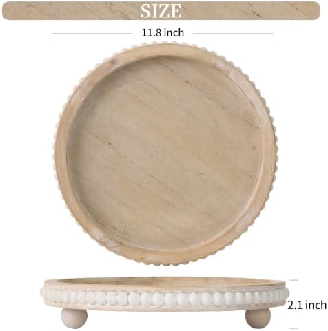 Round Wooden Tray for Decor, Rustic Farmhouse Centerpiece - Image 3