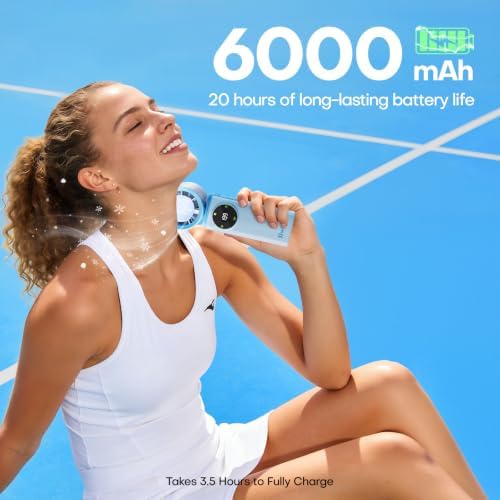 6000mAh Portable Handheld Fan with Ice Cooling, 199 Levels Stepless Speed, 20H Long Battery Life, 20000RPM Turbo Fan Rechargeable Personal Mini Fan for Travel, Outdoor, Makeup - Image 4