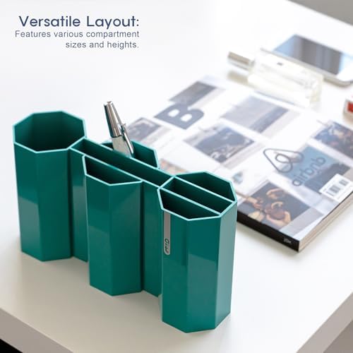 AonT Design Small Desk Organizer - Green Pen Tray & Holder (Multi-Compartment) (Made in Korea) – Modern Office Storage Supplies Organizer and Aesthetic Decor for Accessories - Image 3