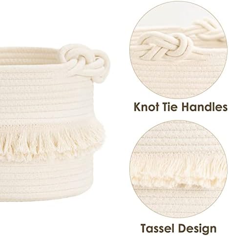 CherryNow Small Woven Rope Baby Basket with Tassel, 9.5" x 7", Off-White - Image 5