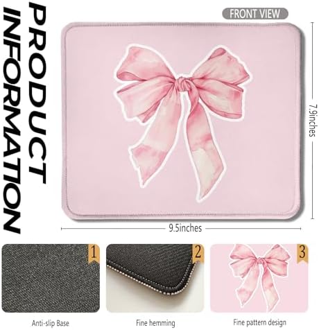 Coquette Pink Bow Aesthetic Mouse Pad, Cute Preppy Girly Pink Bow Mouse Pads for Wireless Mouse Computers Laptop Desk Accessories, Coquette Girly Office Supplies, 9.5x7.9 Inch - Image 2